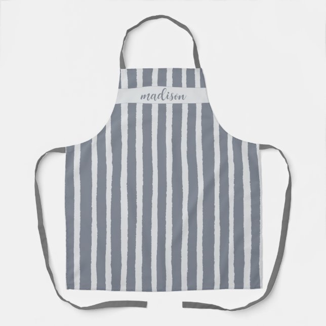 Personalized Gray Stripe Apron (Front)