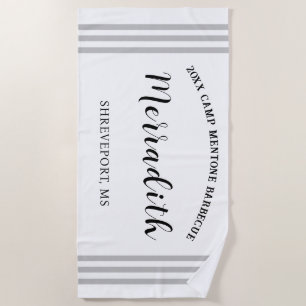 Personalized Gray-Stripes Black White Beach Towel