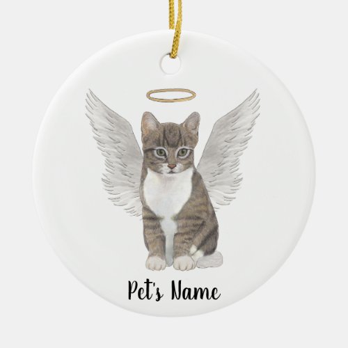 Personalized Gray Tabby Cat Sympathy Memorial Ceramic Ornament