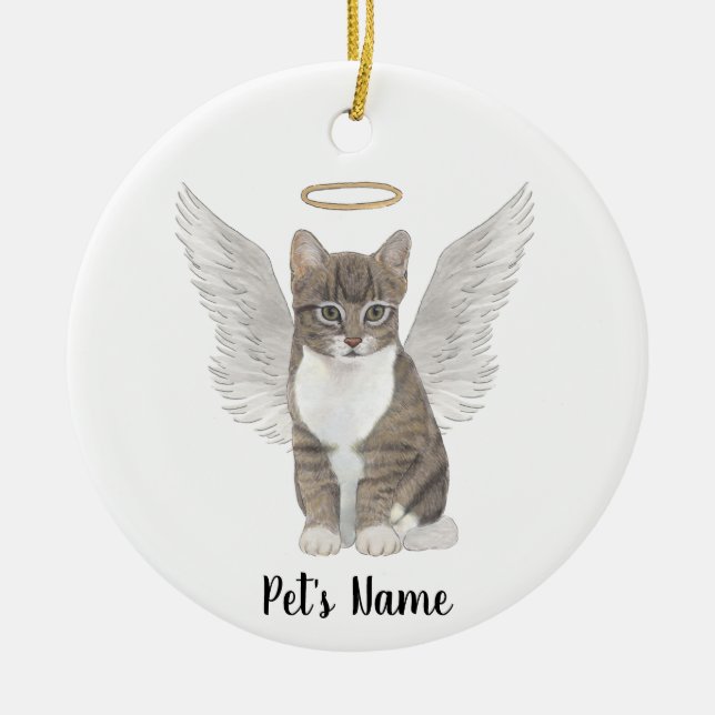 Personalized Gray Tabby Cat Sympathy Memorial Ceramic Ornament (Front)
