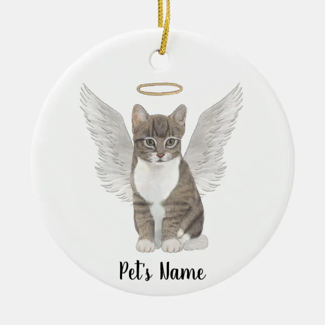 Personalized Gray Tabby Cat Sympathy Memorial Ceramic Ornament | Zazzle