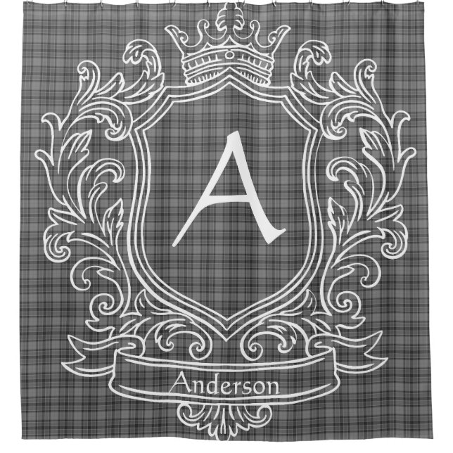 Personalized Gray Tartan Plaid Shower Curtain (Front)