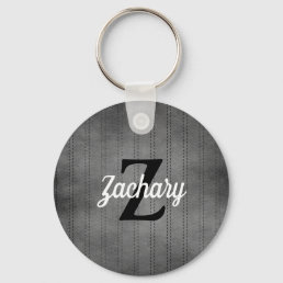 Personalized Gray Vintage Pinstripe Retro Monogram Keychain