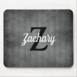 Personalized Gray Vintage Pinstripe Retro Monogram Mouse Pad<br><div class="desc">This design features a vintage pattern of black pinstripes on a charcoal gray background. Personalize it with your monogram initial in black and your name in white retro script.</div>