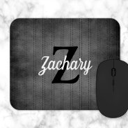 Personalized Gray Vintage Pinstripe Retro Monogram Mouse Pad at Zazzle