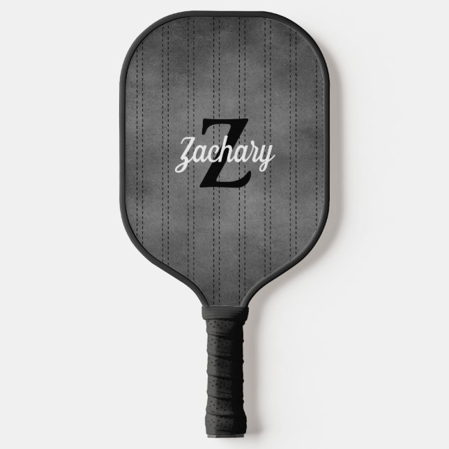 Personalized Gray Vintage Pinstripe Retro Monogram Pickleball Paddle (Front)