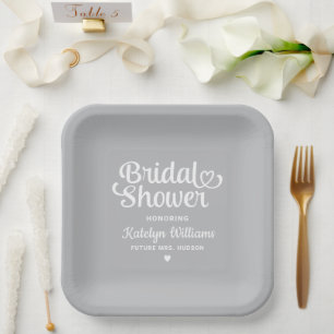 Personalized Gray Wedding Bridal Shower Paper Plates