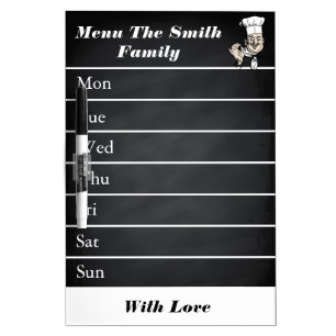 Personalized Gray Weekly Dinner Menu Dry Erase Board