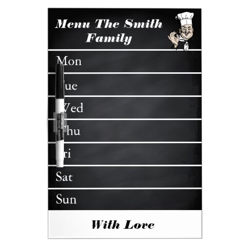 Personalized Gray Weekly Dinner Menu Dry Erase Board