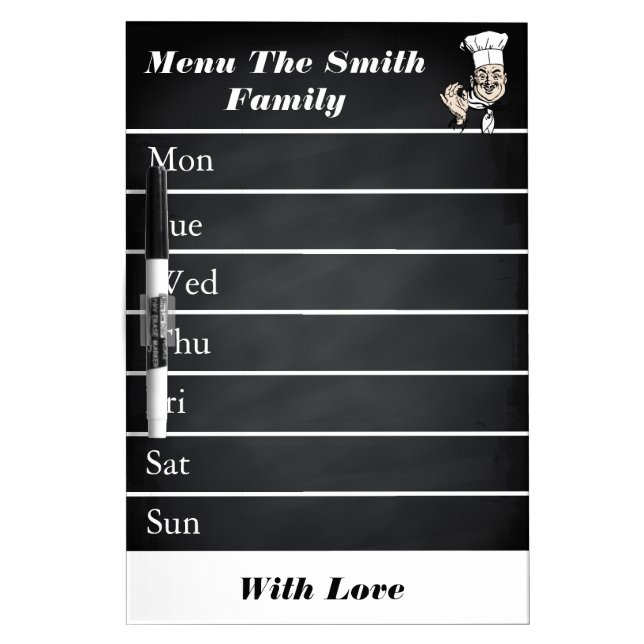 Personalized Gray Weekly Dinner Menu Dry Erase Board (Front)