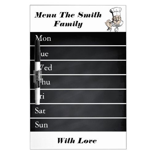 Personalized Gray Weekly Dinner Menu Dry Erase Board