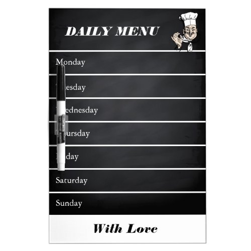 Personalized Gray Weekly Dinner Menu Dry_Erase Board