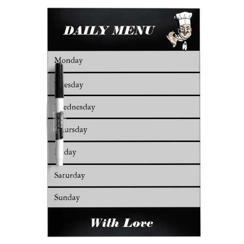 Personalized Gray Weekly Dinner Menu Dry_Erase Board