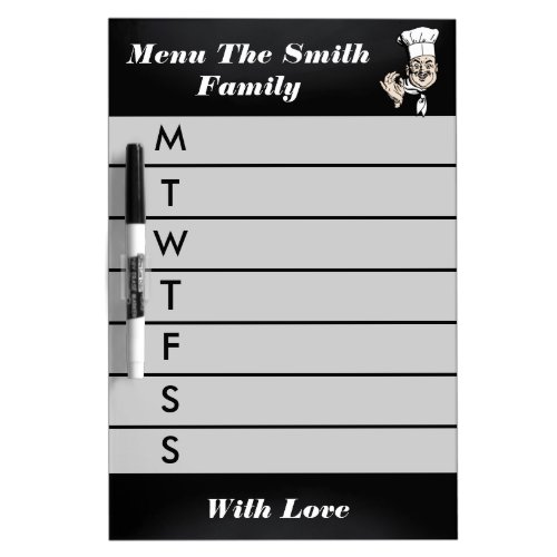 Personalized Gray Weekly Dinner Menu Dry_Erase Board