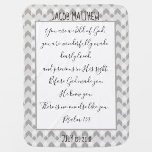 Personalized Gray/White Chevron, Verse from Psalm Baby Blanket