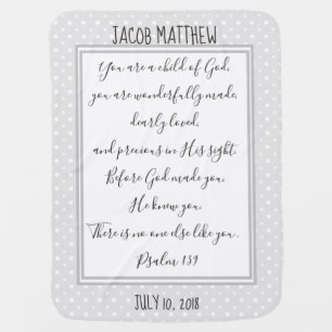 Personalized, Gray/White Dots, Verse from Psalm Baby Blanket