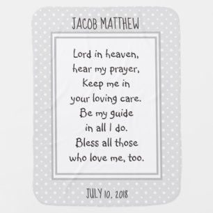 Personalized, Gray/White Dots, w/ Child's Prayer Baby Blanket