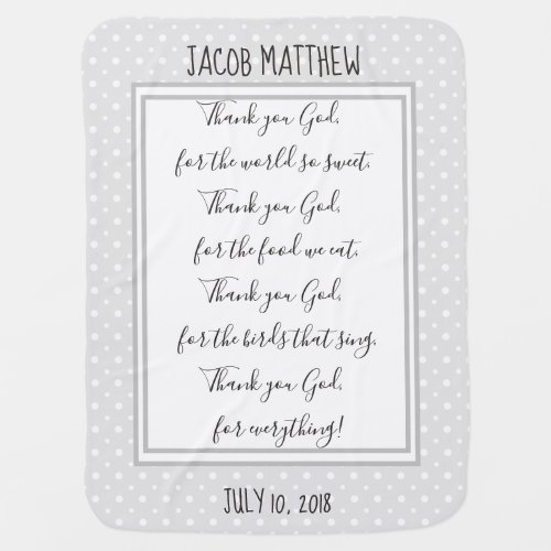 Personalized GrayWhite Dots w Childs Prayer Baby Blanket