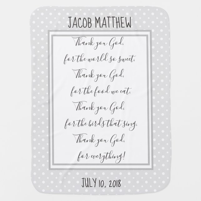 Personalized, Gray/White Dots, w/ Child's Prayer Baby Blanket (Front)