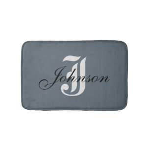 Personalized Gray White Elegant Monogram Bath Mat