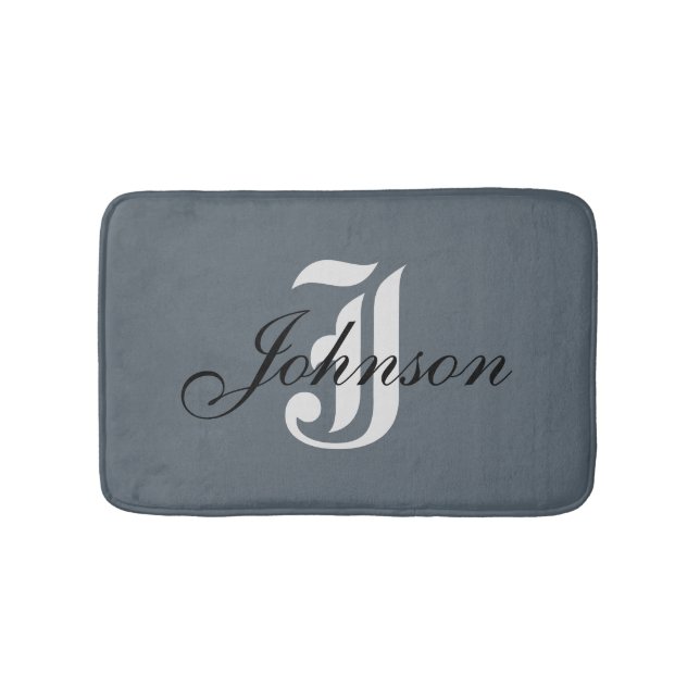 Personalized Gray White Elegant Monogram Bath Mat (Front)