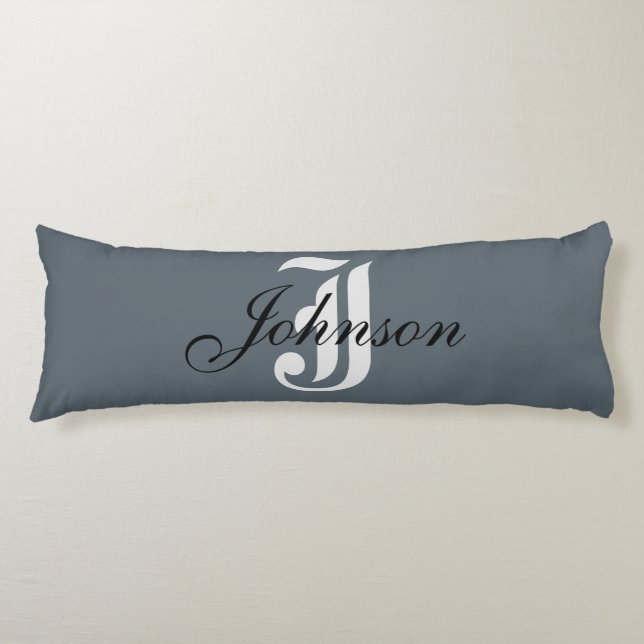 Personalized Gray White Elegant Monogram Body Pillow (Front)