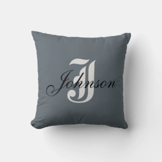 Personalized Gray White Elegant Monogram Throw Pillow