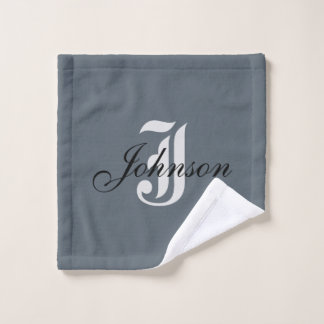 Personalized Gray White Elegant Monogram Wash Cloth