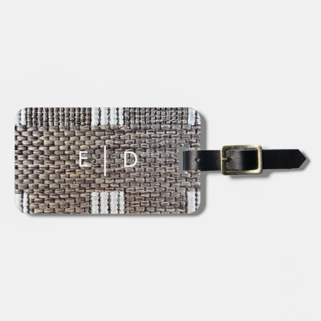 Personalized Gray & White Faux Burlap Luggage Tag (Front Horizontal)