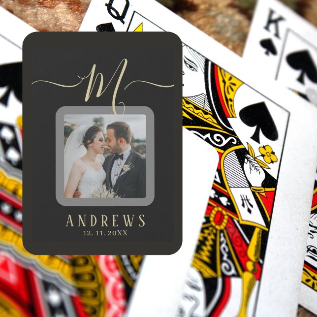 Personalized Gray White Photo Signature Wedding Poker Cards (Creator Uploaded)