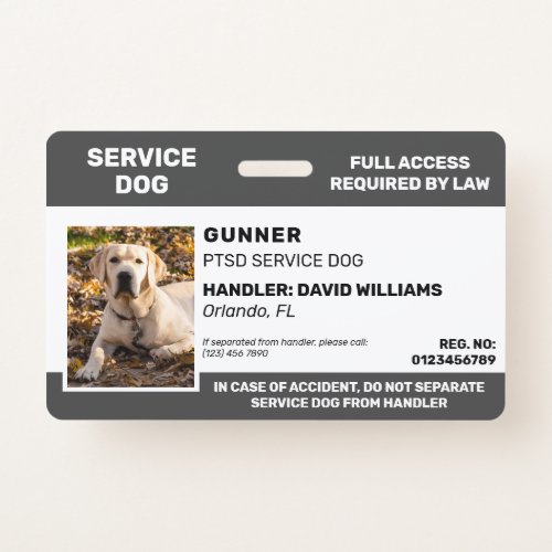 Personalized Gray White Service Dog Photo ID Badge