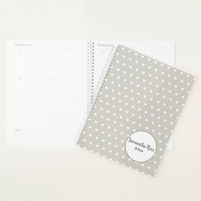 Personalized Gray with White Heart Pattern Planner (Display)