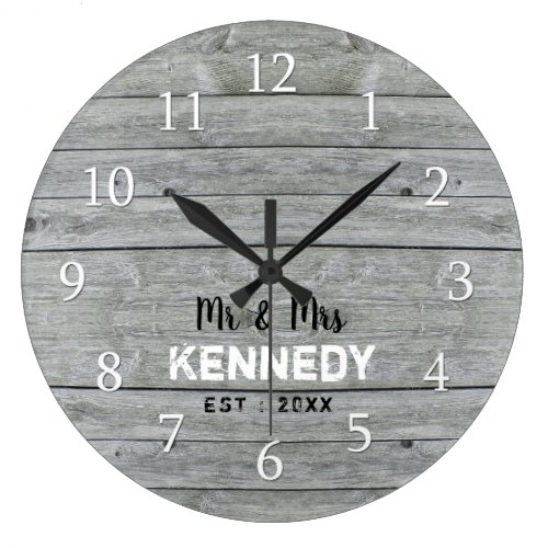 Personalized Gray Wood Wedding Anniversary Large Clock