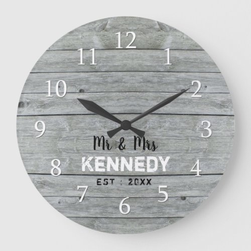 Personalized Gray Wood Wedding Anniversary Large Clock