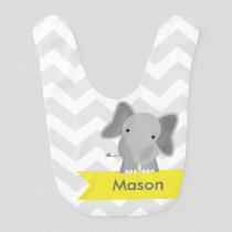 Personalized Gray Yellow Chevron Elephant Bib