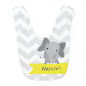 Personalized Gray Yellow Chevron Elephant Bib