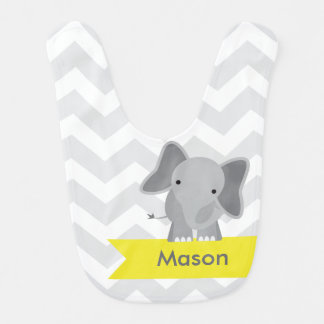 Personalized Gray Yellow Chevron Elephant Bib