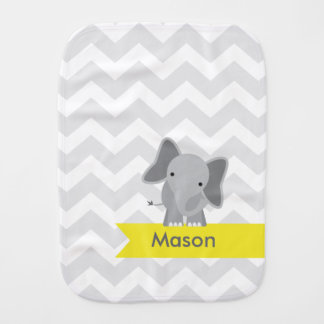 Personalized Gray Yellow Chevron Elephant Burp Cloth