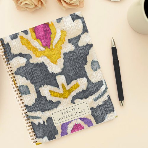 Personalized Gray  Yellow Tribal Ikat Notebook