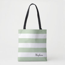 Personalized Grayed Jade and White Striped Tote