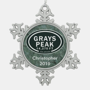 Personalized Grays Peak Colorado Rocky Mountain Snowflake Pewter Christmas Ornament