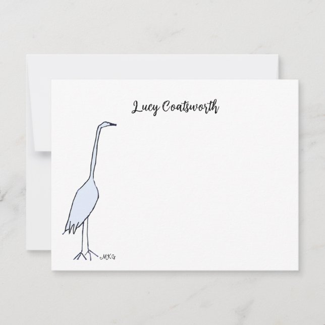 Personalized Great Blue Heron Boho Bird Artwork Note Card (Front)