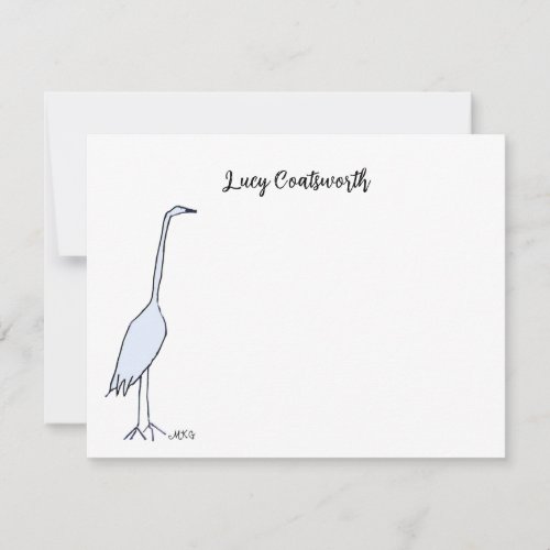 Personalized Great Blue Heron Boho Bird Artwork Note Card