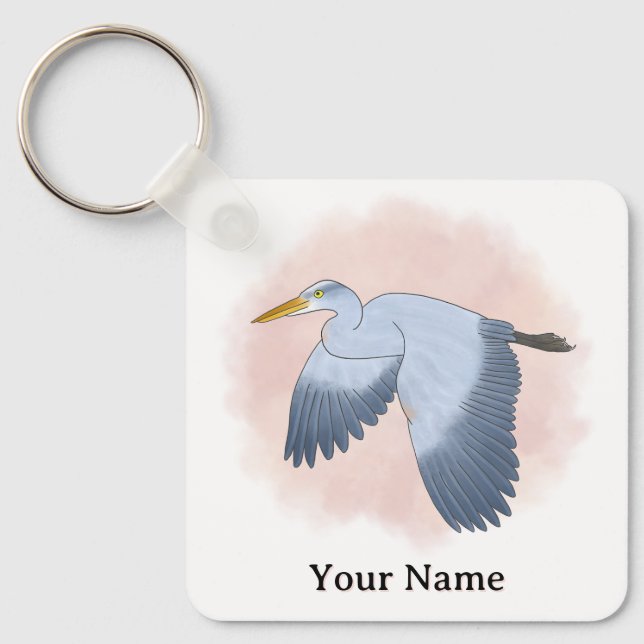 Personalized Great Blue Heron Pink Background Keychain (Front)