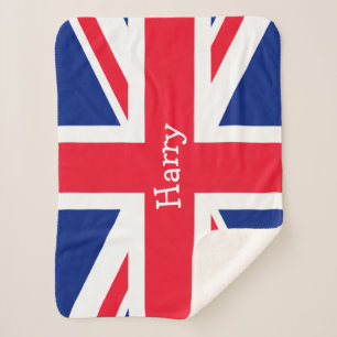 Personalized Great Britain Union Jack Flag Sherpa Blanket