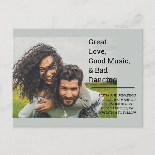 Personalized Great Love Good Music  Bad Dancing Announcement Postcard