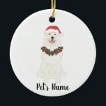 Personalized Great Pyrenees Ceramic Ornament<br><div class="desc">Make the nice list this year with a personalized Christmas ornament of your favorite little great pyrenees elf in a santa hat and red and green holly wreath! For the sweetest gifts,  pair it with a matching art print or another item from my great pyrenees dog collection!</div>