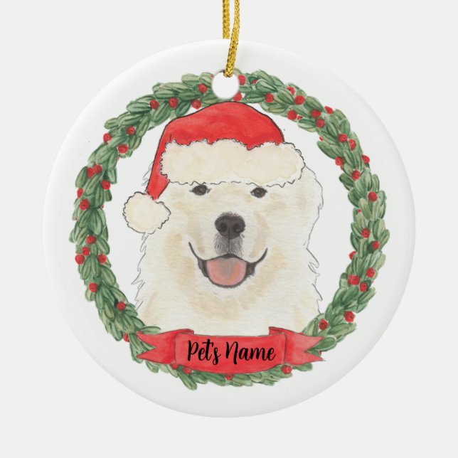 Personalized Great Pyrenees Christmas Ceramic Ornament (Front)
