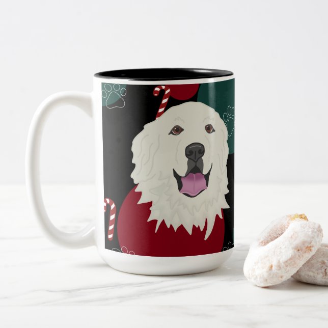 Personalized Great Pyrenees Christmas  Two-Tone Coffee Mug (With Donut)