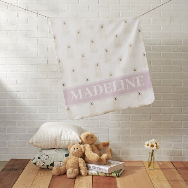 Personalized Great Pyrenees Pink & White Baby Blanket (In Situ)